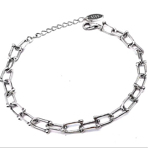 Unisex Sterling Silver U Shaped Chain Link Bracelet - Picture 11 of 11